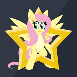 Size: 1200x1200 | Tagged: safe, artist:tridashie, imported from derpibooru, fluttershy, pegasus, pony, advertisement, advertisement in description, belly button, bipedal, female, full body, looking at you, mare, pale belly, redbubble, simple background, smiling, smiling at you, solo, stars, teepublic