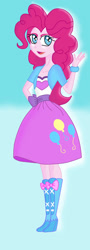 Size: 536x1491 | Tagged: safe, artist:muchigirl, imported from derpibooru, pinkie pie, human, equestria girls, boots, clothes, high heel boots, jacket, shirt, shoes, skirt, solo, vest