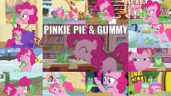 Size: 1280x722 | Tagged: safe, editor:quoterific, imported from derpibooru, gummy, pinkie pie, castle mane-ia, feeling pinkie keen, just for sidekicks, not asking for trouble, party of one, party pooped, secrets and pies, the lost treasure of griffonstone, the one where pinkie pie knows, collage