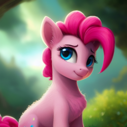 Size: 1024x1024 | Tagged: safe, imported from derpibooru, pinkie pie, earth pony, pony, ai content, ai generated, chest fluff, cute, diapinkes, ear fluff, female, fluffy, generator:stable diffusion, mare, short hair, sitting, solo