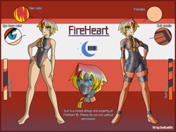 Size: 2500x1875 | Tagged: safe, artist:devillustart, imported from derpibooru, oc, oc only, oc:fireheart(fire), human, equestria girls, clothes, duality, eye clipping through hair, eyebrows, eyebrows visible through hair, fireheart76's latex suit design, gloves, hand on hip, high res, humanized, latex, latex boots, latex gloves, latex suit, prisoners of the moon, reference sheet, rubber, rubber boots, rubber gloves, rubber suit, rule 63