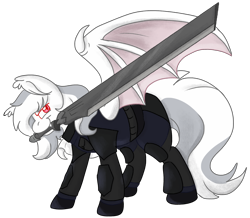Size: 2213x1932 | Tagged: safe, artist:euspuche, imported from derpibooru, oc, oc only, bat pony, bat pony oc, blade, clothes, full body, looking at you, male, pose, simple background, smiling, solo, stallion, transparent background, weapon
