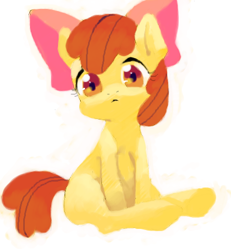 Size: 438x475 | Tagged: safe, artist:aruurara, imported from derpibooru, apple bloom, earth pony, pony, female, filly, foal, looking at you, simple background, sitting, solo, white background