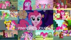 Size: 1280x721 | Tagged: safe, edit, edited screencap, editor:quoterific, imported from derpibooru, screencap, applejack, cheese sandwich, gummy, pinkie pie, rainbow dash, starlight glimmer, a friend in deed, buckball season, friendship is magic, party of one, party pooped, pinkie apple pie, pinkie pride, rock solid friendship, the cutie mark chronicles, the last laugh, the last problem, the maud couple, too many pinkie pies, collage, journey