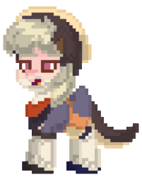 Size: 720x896 | Tagged: safe, artist:asiandra dash, imported from derpibooru, earth pony, pony, pony town, animated, clothes, eyes closed, genshin impact, gif, open mouth, pixel art, ponified, puffy cheeks, sayu (genshin impact), simple background, solo, transparent background, yawn