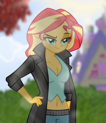 Size: 4944x5760 | Tagged: safe, artist:emeraldblast63, imported from derpibooru, sunset shimmer, human, equestria girls, belly button, breasts, cleavage, clothes, female, midriff, solo