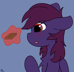 Size: 1500x1456 | Tagged: safe, artist:hardrock, imported from derpibooru, oc, oc:pestyskillengton, pegasus, pony, blushing, chocolate, food, magic, pegasus oc, solo, telekinesis