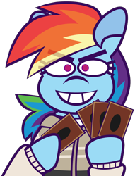 Size: 3672x4816 | Tagged: safe, artist:threetwotwo32232, imported from derpibooru, rainbow dash, pegasus, pony, female, looking at you, mare, simple background, solo, transparent background, yu-gi-oh!