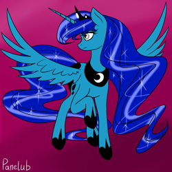 Size: 3000x3000 | Tagged: safe, artist:panelub, imported from derpibooru, princess luna, alicorn, pony, colored, female, simple background, solo, spread wings, wings