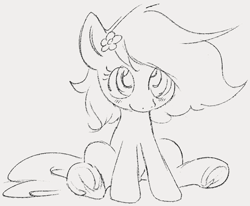 Size: 734x605 | Tagged: safe, artist:dotkwa, imported from derpibooru, oc, oc only, oc:kayla, earth pony, pony, cute, female, filly, flower, flower in hair, foal, frog (hoof), gray background, grayscale, monochrome, simple background, sitting, sketch, solo, underhoof