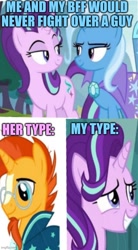 Size: 500x906 | Tagged: safe, imported from derpibooru, starlight glimmer, sunburst, trixie, best friends, fanon, grin, love, meme, nervous, nervous grin, smiling