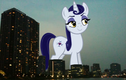 Size: 2048x1307 | Tagged: safe, artist:hunterz263, edit, editor:jaredking779, imported from derpibooru, moonlight raven, pony, unicorn, background pony, female, giant pony, giant unicorn, giantess, highrise ponies, irl, japan, macro, mare, mega giant, photo, ponies in real life, smiling, solo, tokyo