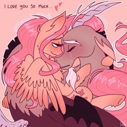 Size: 1600x1600 | Tagged: safe, artist:the-fucking-cannibal, imported from derpibooru, discord, fluttershy, pegasus, pony, crying, discoshy, duo, female, male, shipping, simple background, straight