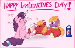 Size: 628x402 | Tagged: safe, artist:princessdestiny200i, imported from derpibooru, big macintosh, little mac, sugar belle, earth pony, pony, unicorn, blushing, colt, eyes closed, family, female, fetish, foal, food, heart, holiday, hoof fetish, hoof licking, hoof tickling, hoof worship, licking, lying down, male, mare, open mouth, prone, shipping, sitting, stallion, straight, sugarmac, tickle torture, tickling, tongue out, unshorn fetlocks, valentine's day, whipped cream