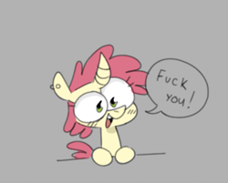 Size: 671x540 | Tagged: safe, artist:shoobular, imported from derpibooru, oc, oc only, pony, unicorn, dialogue, doodle, ear piercing, gray background, horn, open mouth, open smile, piercing, simple background, smiling, solo, speech bubble, tail, unicorn oc, vulgar