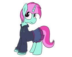 Size: 2000x1600 | Tagged: safe, artist:amateur-draw, imported from derpibooru, oc, oc:belle boue, pony, unicorn, clothes, crossdressing, hoodie, horn, male, simple background, skirt, solo, stallion, standing, transparent background, unicorn oc