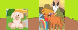 Size: 5072x1995 | Tagged: safe, artist:santibautista89, edit, edited screencap, imported from derpibooru, screencap, little strongheart, rainbow dash, buffalo, pig, pony, over a barrel, apple, female, food, mud, webkinz