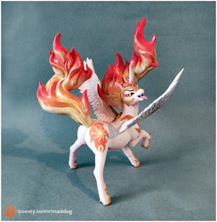 Size: 1898x1942 | Tagged: safe, artist:alexcroft1991, imported from derpibooru, daybreaker, alicorn, pony, butt, craft, daybutt, female, figurine, helmet, hoof shoes, irl, lidded eyes, looking back, mane of fire, mare, open mouth, peytral, photo, plot, raised hoof, sculpture, solo, spread wings, tongue out, wings