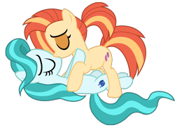 Size: 11812x8731 | Tagged: safe, artist:ejlightning007arts, imported from derpibooru, lighthoof, shimmy shake, earth pony, pony, 2 4 6 greaaat, cheerleader, eyes closed, eyeshadow, female, kissing, lesbian, lying down, makeup, making out, mare, ponytail, shimmyhoof, shipping, simple background, transparent background, vector