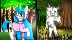 Size: 1280x720 | Tagged: safe, artist:deadsmoke, derpibooru exclusive, imported from derpibooru, oc, oc only, cat, pony, unicorn, duo, forest