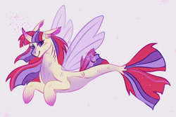 Size: 1093x731 | Tagged: safe, artist:topolok, imported from derpibooru, moondancer, alicorn, pony, seapony (g4), alicornified, blushing, curved horn, cute, digital art, dorsal fin, eyelashes, eyeshadow, female, fin wings, fins, fish tail, flowing mane, flowing tail, gills, horn, lidded eyes, looking at you, magic, makeup, mare, multicolored hair, ocean, purple eyes, race swap, seaponified, seapony moondancer, simple background, smiling, smiling at you, solo, sparkles, species swap, swimming, tail, translucent, underwater, water, white background, wings