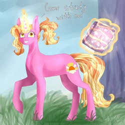 Size: 1280x1280 | Tagged: safe, artist:deadsmoke, derpibooru exclusive, imported from derpibooru, luster dawn, pony, unicorn, season 9, spoiler:s09, book, female, glowing, glowing horn, horn, magic, magic aura, mare, solo, telekinesis