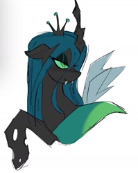 Size: 1125x1413 | Tagged: safe, artist:darkzombiez, imported from derpibooru, queen chrysalis, changeling, changeling queen, bust, fangs, simple background, white background