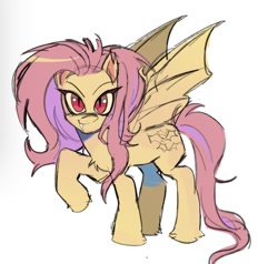 Size: 1263x1204 | Tagged: safe, artist:darkzombiez, imported from derpibooru, fluttershy, bat pony, bat ponified, fangs, flutterbat, looking at you, race swap, raised hoof, simple background, solo, white background