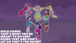 Size: 1920x1080 | Tagged: safe, edit, edited screencap, editor:quoterific, imported from derpibooru, screencap, applejack, fluttershy, pinkie pie, rainbow dash, rarity, twilight sparkle, human, equestria girls, equestria girls (movie), doctor who, fall formal outfits, holding hands, humane five, humane six, ponied up