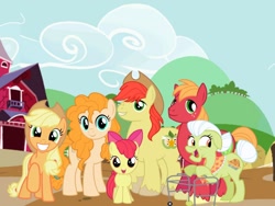 Size: 1440x1080 | Tagged: safe, artist:thesuperponygamer75, imported from derpibooru, apple bloom, applejack, big macintosh, bright mac, granny smith, pear butter, earth pony, pony, apple family, female, filly, foal, male, mare, stallion