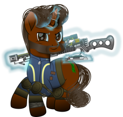 Size: 1988x1903 | Tagged: safe, artist:lincolnbrewsterfan, artist:skrollz, imported from derpibooru, oc, oc only, oc:willing vision, pony, unicorn, fallout equestria, .svg available, aura, bags under eyes, beard, birthday gift, brown eyes, brown mane, brown tail, buff, calculator, clothes, determination, determined, determined face, determined look, determined smile, facial hair, fallout equestria oc, full body, gift art, glow, glowing horn, gradient mane, gradient tail, grin, gun, highlights, horn, inkscape, jumpsuit, leg guards, levitation, lifting, lying, lying down, magic, magic aura, male, moustache, movie accurate, muscles, pipbuck, pipbuck 3000, prone, realistic mane, rifle, shading, simple background, smiling, solo, stallion, svg, tail, telekinesis, transparent background, unicorn oc, vault suit, vector, weapon, wrinkles