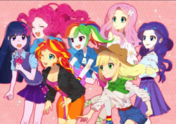 Size: 828x584 | Tagged: safe, imported from derpibooru, applejack, fluttershy, pinkie pie, rainbow dash, rarity, sci-twi, sunset shimmer, twilight sparkle, equestria girls, humane five, humane seven, humane six