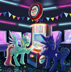 Size: 3651x3744 | Tagged: safe, artist:jeshh, imported from twibooru, oc, oc only, pegasus, pony, arcade, arcade cabinet, grin, high res, image, male, png, smiling, stallion