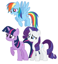 Size: 1280x1404 | Tagged: safe, artist:benpictures1, artist:xpesifeindx, imported from ponybooru, rainbow dash, rarity, twilight sparkle, pegasus, pony, unicorn, dragon quest, cute, dashabetes, female, grin, inkscape, mare, nervous, nervous grin, raribetes, smiling, trio, trio female, twiabetes, unicorn twilight, vector