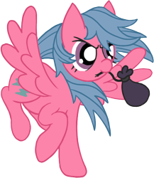 Size: 582x670 | Tagged: safe, artist:aprilfools, firefly, pegasus, pony, /bale/, bag, female, g1, g1 to g4, generation leap, mare, mouth hold, simple background, solo, spread wings, transparent background, wings