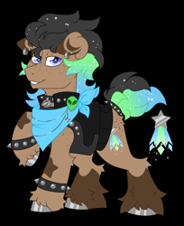 Size: 4505x5512 | Tagged: safe, artist:crazylooncrest, artist:crazysketch101, imported from derpibooru, oc, oc only, oc:jax star, earth pony, pony, black background, butt freckles, clothes, collar, ear piercing, earth pony oc, freckles, gradient mane, gradient tail, jacket, male, piercing, pin, simple background, solo, spiked collar, spiked wristband, stallion, tail, unshorn fetlocks, wristband
