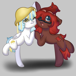 Size: 2048x2048 | Tagged: safe, artist:sinnamonsol, imported from derpibooru, oc, oc:angel jellystar, oc:coral redsea, earth pony, jellyfish, pegasus, squid, duo, duo male and female, earth pony oc, female, femboy, folded wings, male, ocean, pegasus oc, water, wings