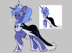 Size: 1343x986 | Tagged: safe, alternate version, artist:darkzombiez, imported from derpibooru, princess luna, alicorn, pony, cape, clothes, crown, jewelry, raised hoof, regalia, solo, standing