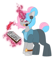 Size: 5272x5584 | Tagged: safe, artist:crazylooncrest, artist:crazysketch101, imported from derpibooru, oc, oc only, oc:mandi strict, pony, unicorn, clipboard, clothes, glowing, glowing horn, headset, horn, magic, quill, simple background, solo, suit, telekinesis, transparent background, unicorn oc