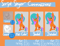 Size: 736x569 | Tagged: safe, artist:script singer, imported from derpibooru, oc, oc:script singer, earth pony, pony, advertisement, commission info