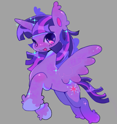 Size: 739x785 | Tagged: safe, artist:chalkdraws, imported from derpibooru, twilight sparkle, alicorn, pony, ear fluff, simple background, smiling, solo, sparkles, spread wings, twilight sparkle (alicorn), unshorn fetlocks, wings