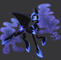 Size: 680x665 | Tagged: safe, artist:chalkdraws, imported from derpibooru, nightmare moon, alicorn, pony, female, helmet, hoof shoes, horn, jewelry, mare, peytral, raised hoof, regalia, simple background, solo, spread wings, wings