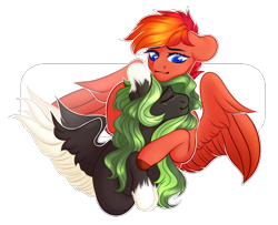 Size: 4088x3324 | Tagged: safe, artist:dreamyrat, imported from derpibooru, oc, oc only, pegasus, pony, commission, couple, duo, eyes closed, hug, oc x oc, pegasus oc, shipping, simple background, smiling, transparent background