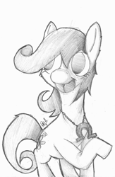 Size: 1078x1650 | Tagged: safe, artist:deathnugget-afro, imported from derpibooru, oc, oc only, unnamed oc, earth pony, pony, earth pony oc, female, grayscale, jewelry, mare, monochrome, necklace, no pupils, old art, open mouth, open smile, pencil drawing, raised hoof, smiling, solo, traditional art