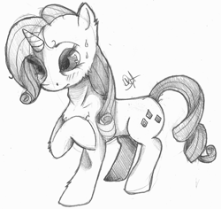 Size: 1074x1016 | Tagged: safe, artist:deathnugget-afro, imported from derpibooru, rarity, pony, unicorn, grayscale, monochrome, old art, pencil drawing, simple background, solo, traditional art, white background