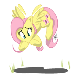 Size: 720x720 | Tagged: safe, artist:deathnugget-afro, imported from derpibooru, fluttershy, pegasus, pony, old art, scared, shadow, simple background, solo, white background