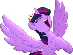 Size: 1065x804 | Tagged: safe, edit, edited screencap, imported from derpibooru, screencap, twilight sparkle, alicorn, pony, my little pony: the movie, background removed, crown, female, jewelry, mare, regalia, simple background, singing, solo, spread wings, transparent background, twilight sparkle (alicorn), we got this together, wings