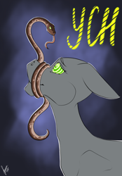 Size: 1640x2360 | Tagged: safe, artist:stirren, imported from derpibooru, pony, snake, bust, coils, commission, ears back, hypnosis, hypnotized, portrait, swirly eyes, your character here