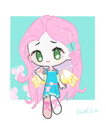 Size: 980x1132 | Tagged: safe, artist:ecor土土, imported from derpibooru, fluttershy, human, chibi, female, humanized, light skin, simple background, solo, wings