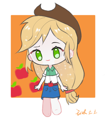 Size: 980x1132 | Tagged: safe, artist:ecor土土, imported from derpibooru, applejack, human, chibi, female, humanized, light skin, simple background, solo